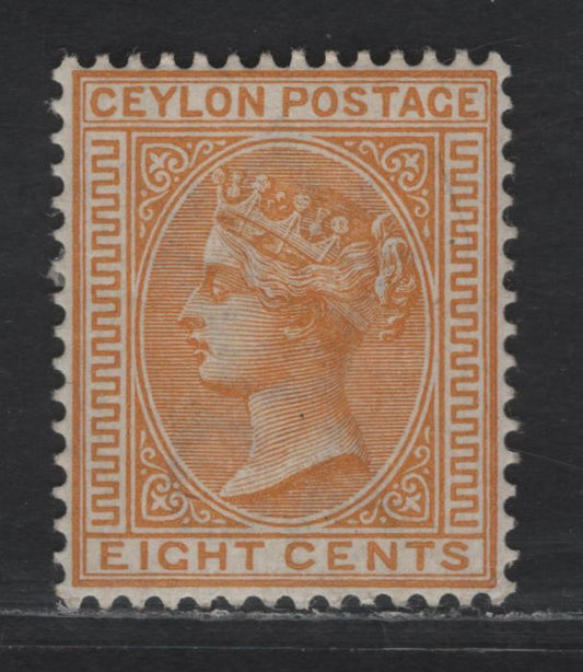Lot 277 Ceylon SG#150 8c Orange Yellow Queen Victoria, 1883-1898 Queen Victoria Issue, A VFOG Single, Crown CA Wmk