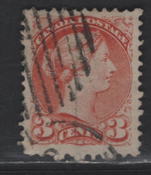 Lot 316 Canada #37e 3c Red Queen Victoria, 1870-1893 Small Queen Issue, A Very Fine Used Single, Mid Montreal Printing, Paper MM-M, Perf 11.75x12