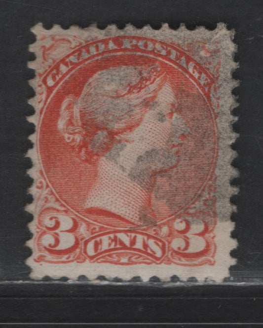 Lot 318 Canada #37e 3c Red Queen Victoria, 1870-1893 Small Queen Issue, A Fine Used Single, Mid Montreal Printing, Paper MM-H, Perf 11.75x12, Position Dot