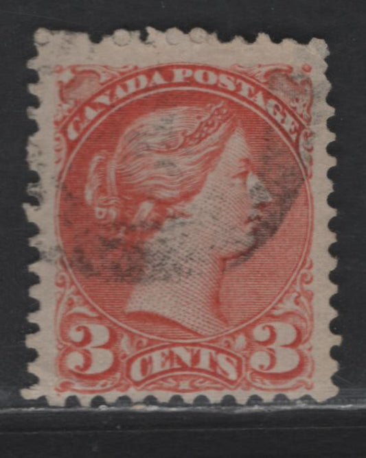 Lot 319 Canada #37e 3c Red Queen Victoria, 1870-1893 Small Queen Issue, A Fine Used Single, Mid Montreal Printing, Paper MM-Q, Perf 11.75x12, Position Dot