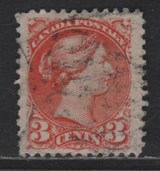 Lot 325 Canada #37iii 3c Orange Red Queen Victoria, 1870-1893 Small Queen Issue, A Very Fine Used Single, Mid Montreal Printing, Paper MM-B, Perf 11.75x12, Position Dot