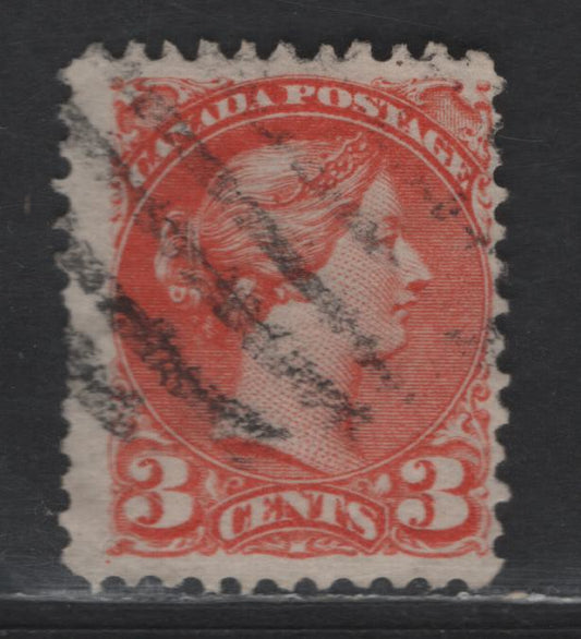 Lot 329 Canada #37iii 3c Red Orange Queen Victoria, 1870-1893 Small Queen Issue, A Fine Used Single, Mid Montreal Printing, Paper MM-K, Perf 11.75x12, Position Dot