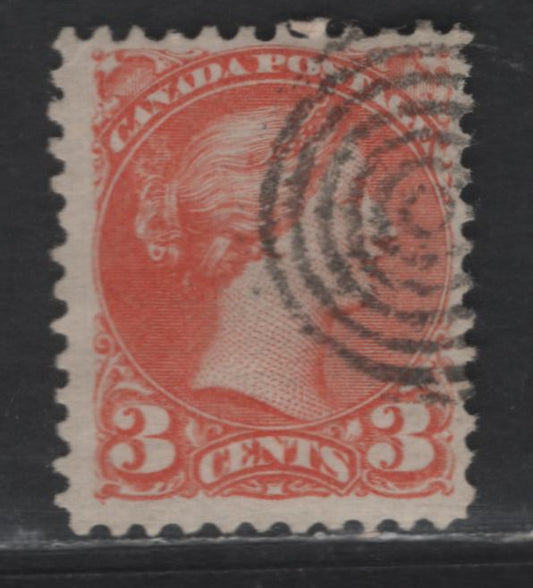 Lot 330 Canada #37iii 3c Dull Orange Red Queen Victoria, 1870-1893 Small Queen Issue, A Fine Used Single, Mid Montreal Printing, Paper MM-L, Perf 11.75x12, Position Dot
