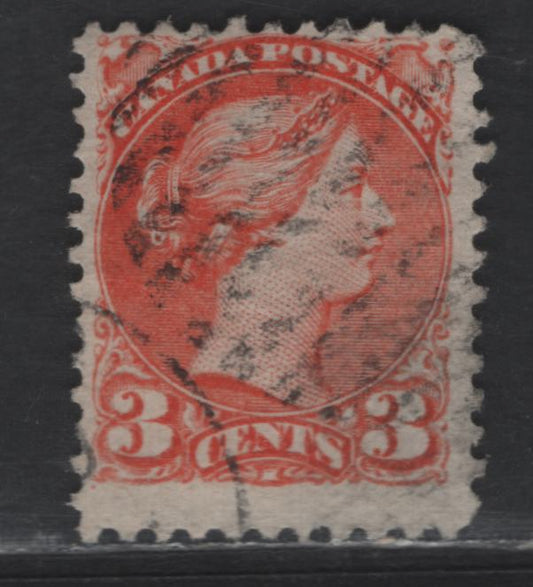Lot 333 Canada #37iii 3c Red Orange Queen Victoria, 1870-1893 Small Queen Issue, A Fine Used Single, Mid Montreal Printing, Paper MM-Q, Perf 11.75x12, Position Dot