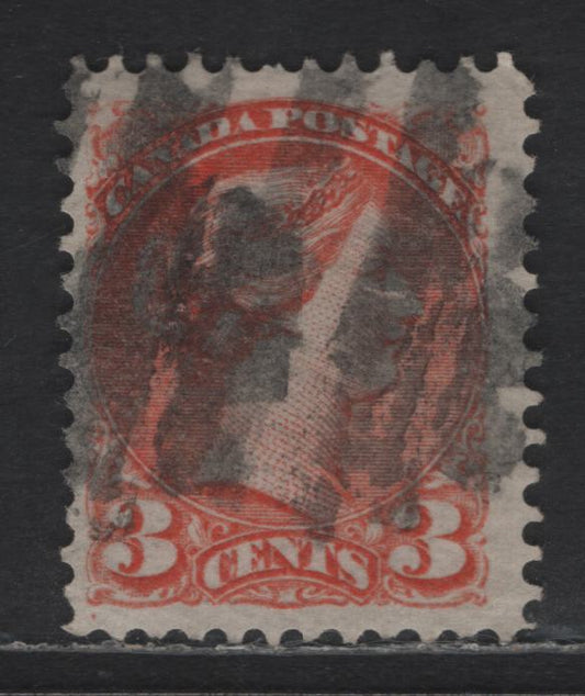 Lot 337 Canada #37var 3c Bright Red Orange Queen Victoria, 1870-1893 Small Queen Issue, A Fine Used Single, Mid Montreal Printing, Paper MM-S, Perf 12, Position Dot