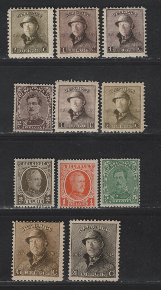 Lot 196 Belgium #109, 111, 124, 125, 129, 131, 144-145, 1915-1927 King Albert I Issue, 11 F & VF OG & UN Singles