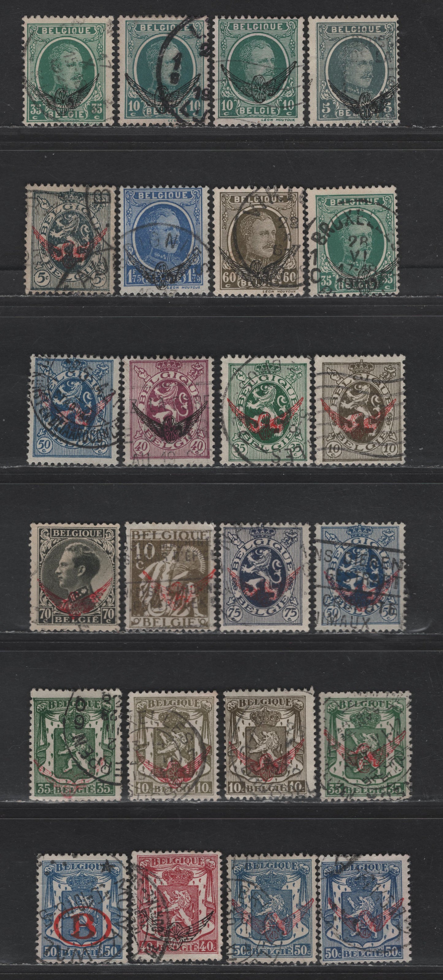 Lot 202 Belgium #O1-O4, O6, O7-O8, O10-O12, O16, O19-O22, O24, O28 5c Grey - 40c Red Violet, 1929-1938 Official Overprints Issue, 24 F & VF Used Singles With Shade Varieties