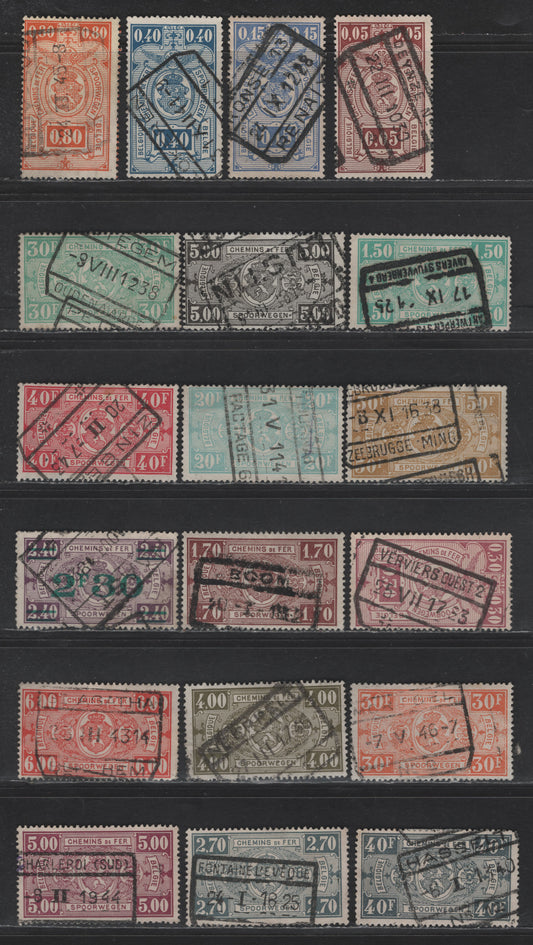 Lot 204 Belgium #Q139, Q141, Q242, Q246, Q153, Q253, Q170, Q172, Q259, Q261, Q143, Q154, Q173, Q260, Q251, Q254, Q171, Q159, Q252 5c Red Brown - 50fr Bistre, 1923-1941 Parcel Post Issue, 19 F & VF Used Singles