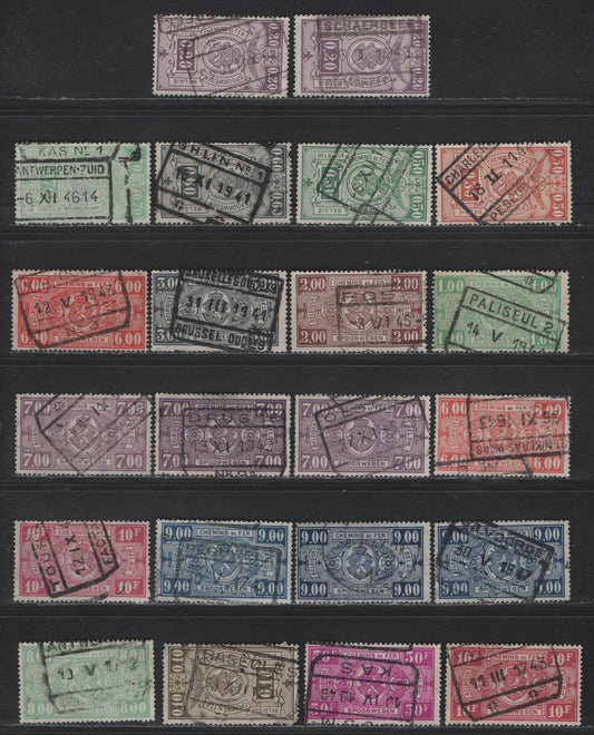 Lot 208 Belgium #Q239 / Q262 10c Dull Olive - 50f Bright Red Violet, 1941 Parcel Post Issue, 22 F & VF Used Singles With Unlisted Shades