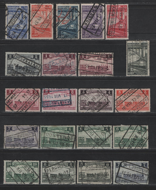 Lot 209 Belgium #Q184-Q185, Q187-Q188, Q190, Q191, Q193-Q200, Q203 10c Carmine Rose - 20fr Green, 1935 Railway Trains Parcel Post Issue, 21 F & VF Used Singles With Shade Varieties