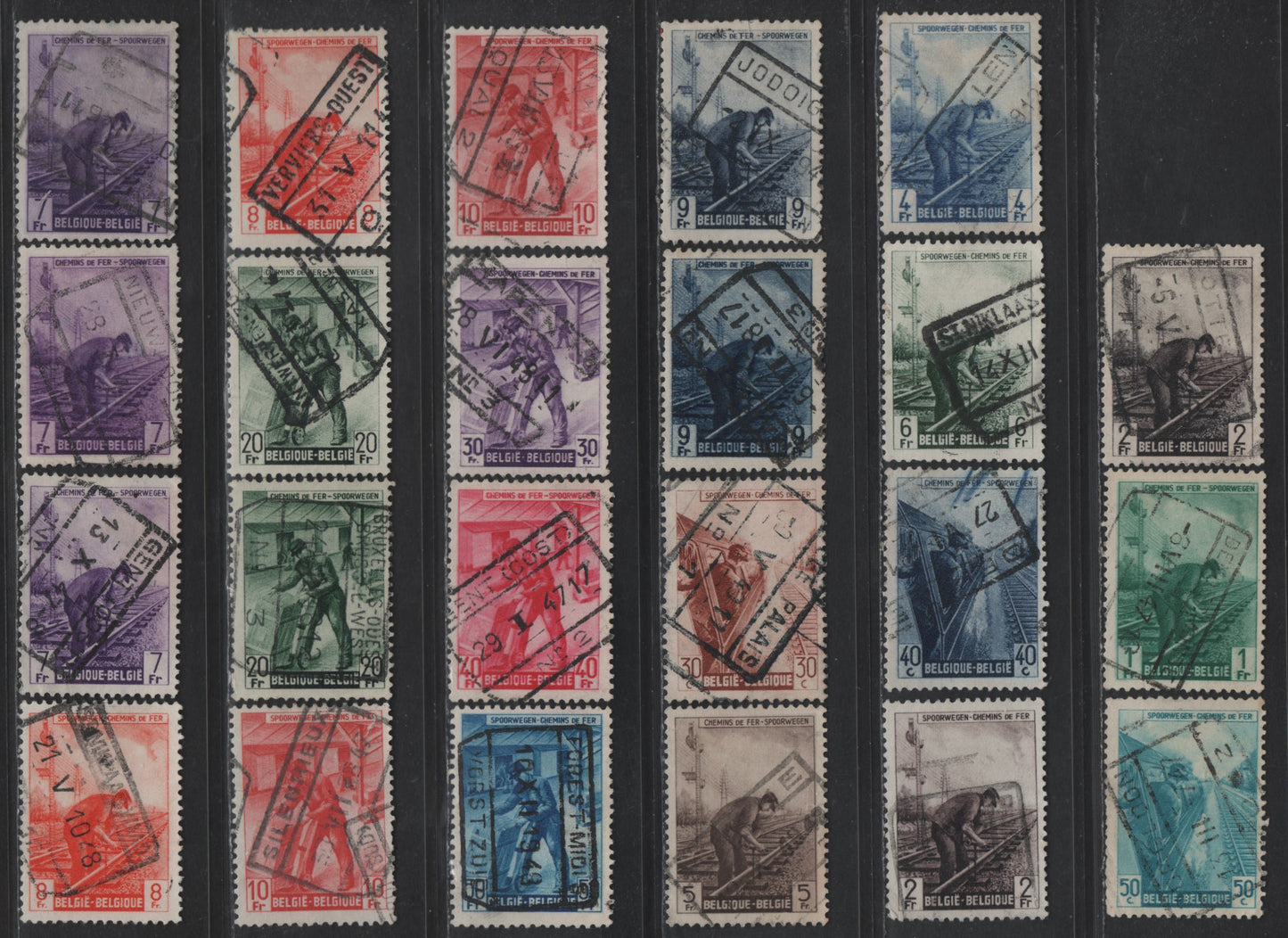 Lot 210 Belgium #Q267/Q290 30c Chestnut - 50fr Bright Blue, 1945-1946 Parcel Post Issue, 23 F & VF Used Singles With Shade Varieties