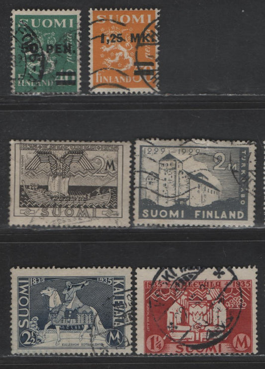 Lot 242 Finland #157, 195, 196, 207, 208, 209 2m Dark Grey - 2m Black, 1929 Founding Of Turkey - 1935 Centenary Of Publication Of Kalevala Issues, 6 F & VF Used Singles