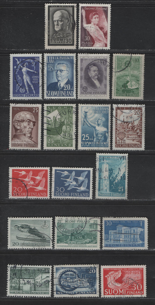 Lot 247 Finland #300 / 354 20m Deep Ultramarine-20m Slate Green, 1950 50th Birthday Of Pres. J.K Paasikivi - 1958 Nordic Championships Of the International Ski Federation Issues, 19 Very Fine Used Singles