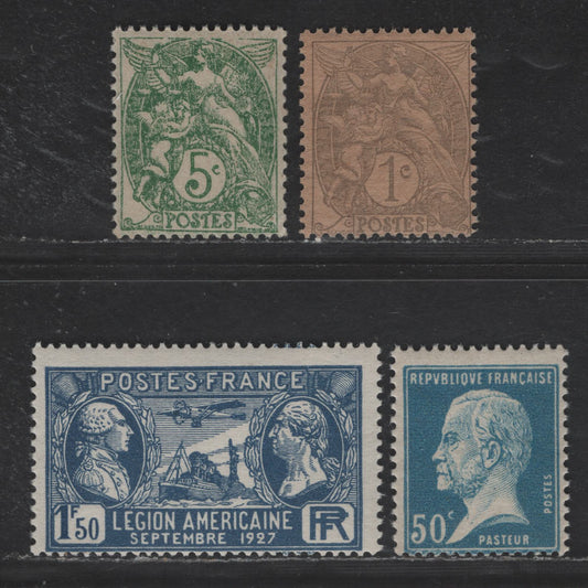 Lot 262 France #109b, 113, 191, 244 1c Grey On Greyish Paper - 150fr Deep Blue,1900-1920 Peace & Rights Of Man - 1927 Visit Of American Legionnaires Issues, 4 FNH Singles