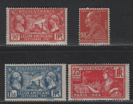 Lot 264 France #242-244, 199 25c Rose & Dark Rose - 1.50fr Deep Blue,1924 Paris Olympics - 1927 Visit Of American Legionnairs To France Issues, 4 F & VF OG Singles
