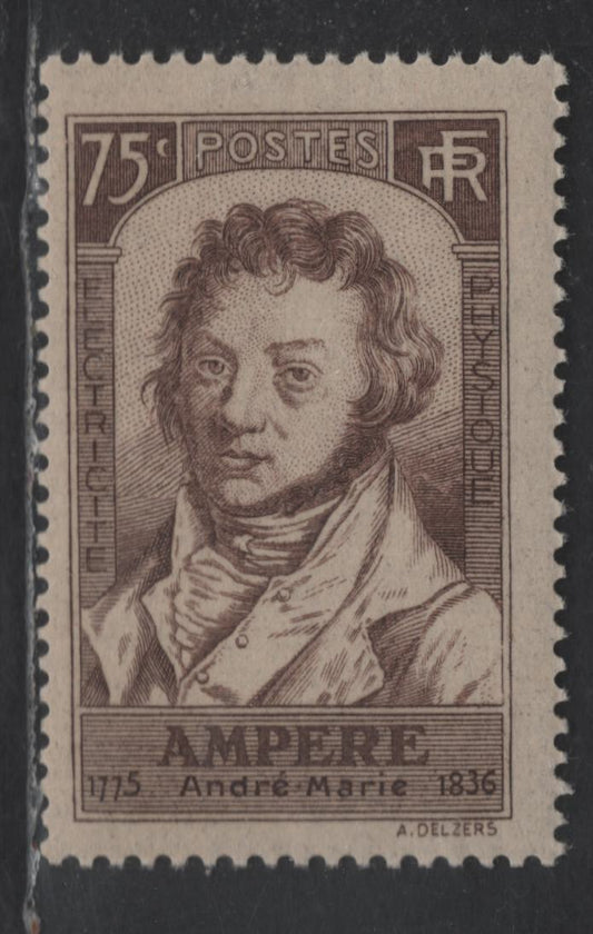 Lot 266 France #306 75c Brown,1936 Ampere Death Centenary Issue, A FNH Single