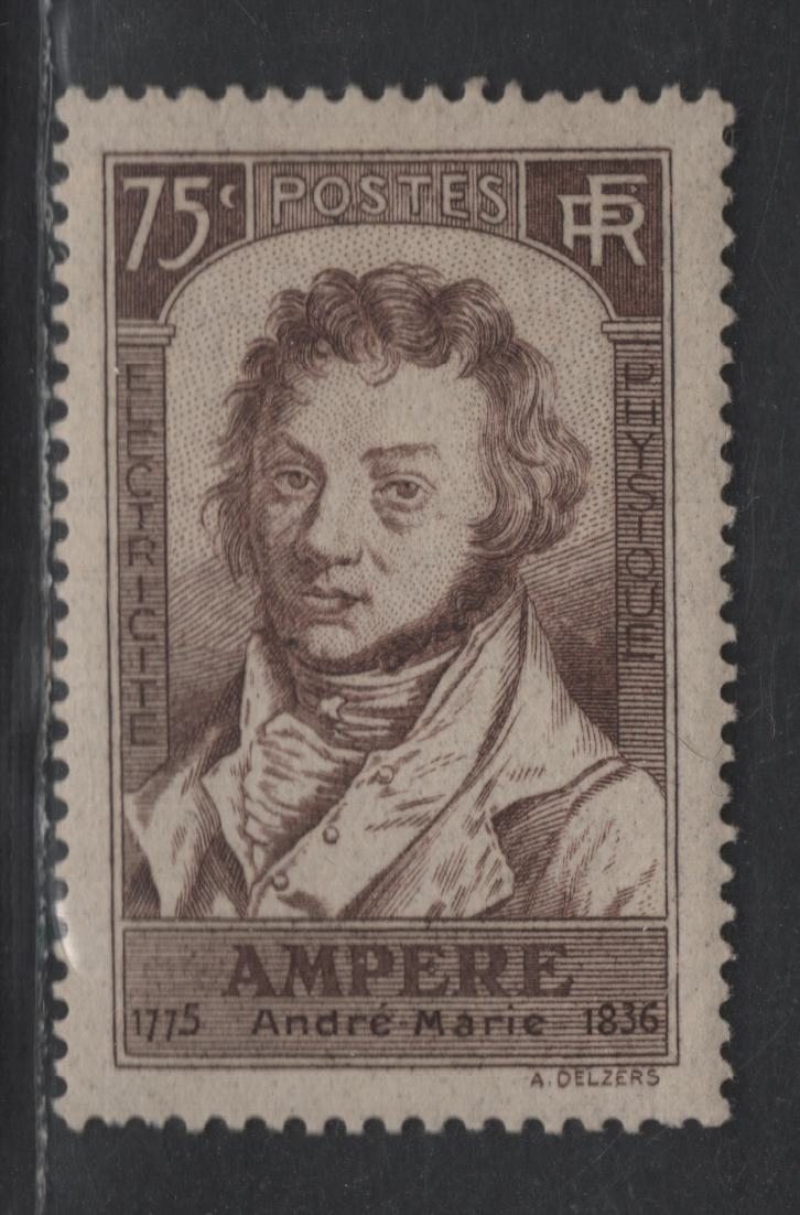 France #306 75c Brown,1936 Ampere Death Centenary Issue, A VFOG Single