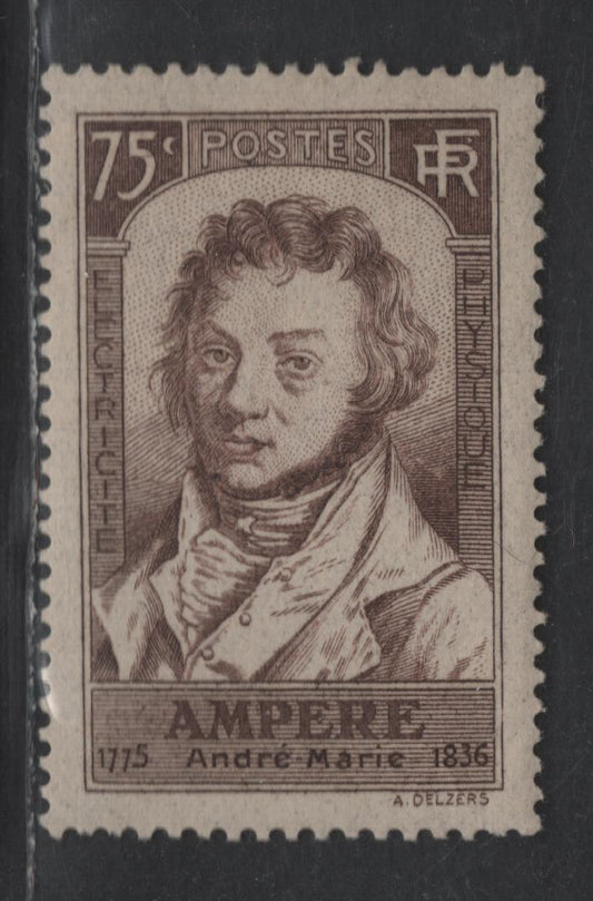 France #306 75c Brown,1936 Ampere Death Centenary Issue, A VFOG Single