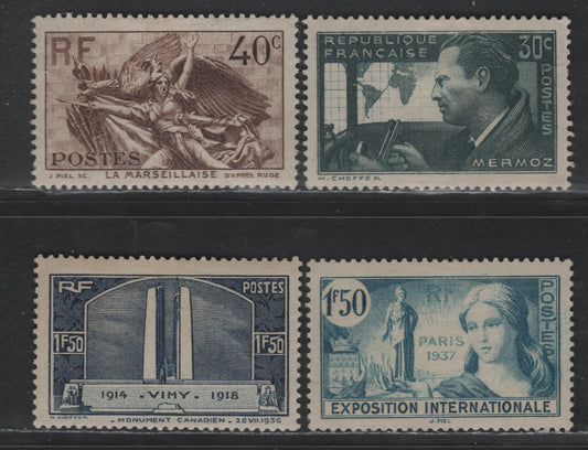Lot 272 France #310, 324, 325, 312 40c Dark Brown - 30c Dark Slate Green,1936 Death Centenary Of Rouget Des Lisle Issue, 4 VF OG & Dist OG Singles