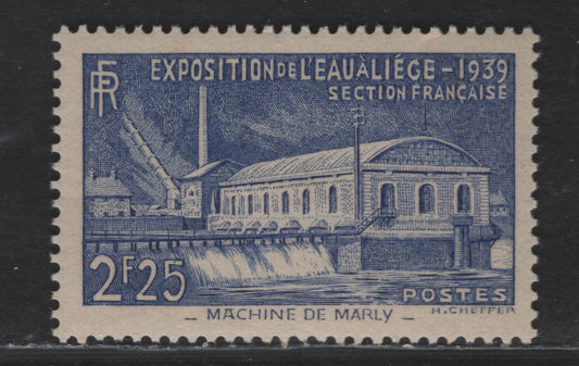 Lot 280 France #388 2.25fr Bright Ultramarine,1939 International Water Exposition Issue, A VFNH Single