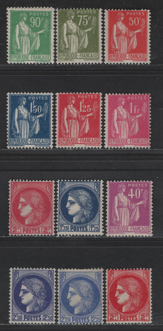 Lot 285 France #272, 273, 275, 278, 280, 265, 267, 335-337, 339,1932-1939 Peace With Olive Branch & Ceres Definitives Issues, 12 F & VF OG Singles