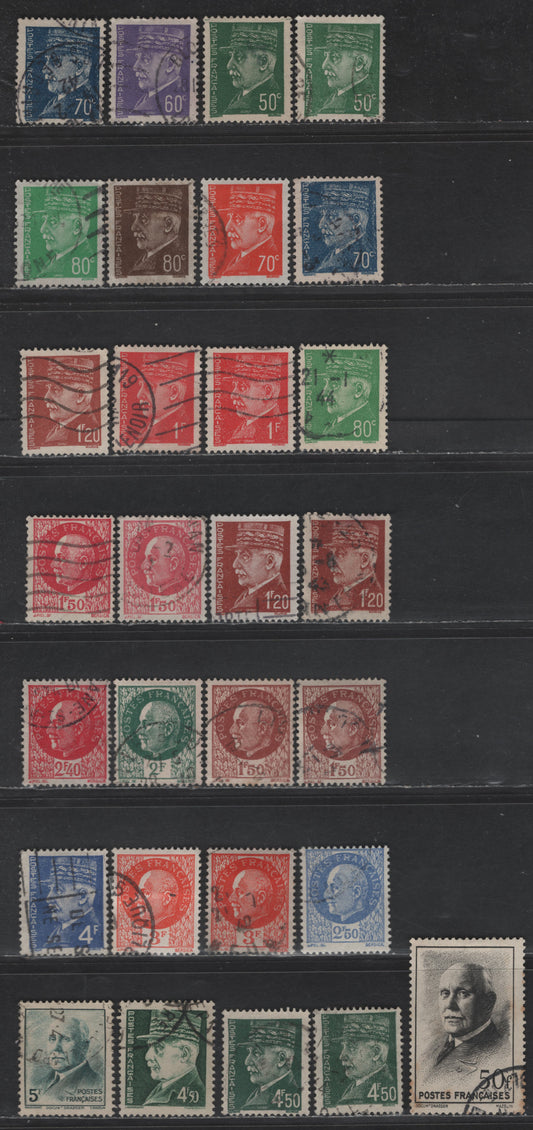 Lot 294 France #431/451 50c Green - 50fr Black,1941-1942 Marshall Petain Definitives Issue, 29 F & VF Used Singles With Extra Shades