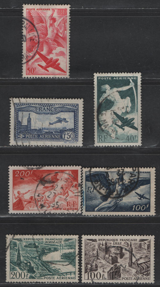 Lot 306 France #C6, C18-C21, C23-C24 1.50fr Dark Blue - 2.00f Dark Blue Green,1930-1950 Airmails Issue, 7 Very Fine Used Singles