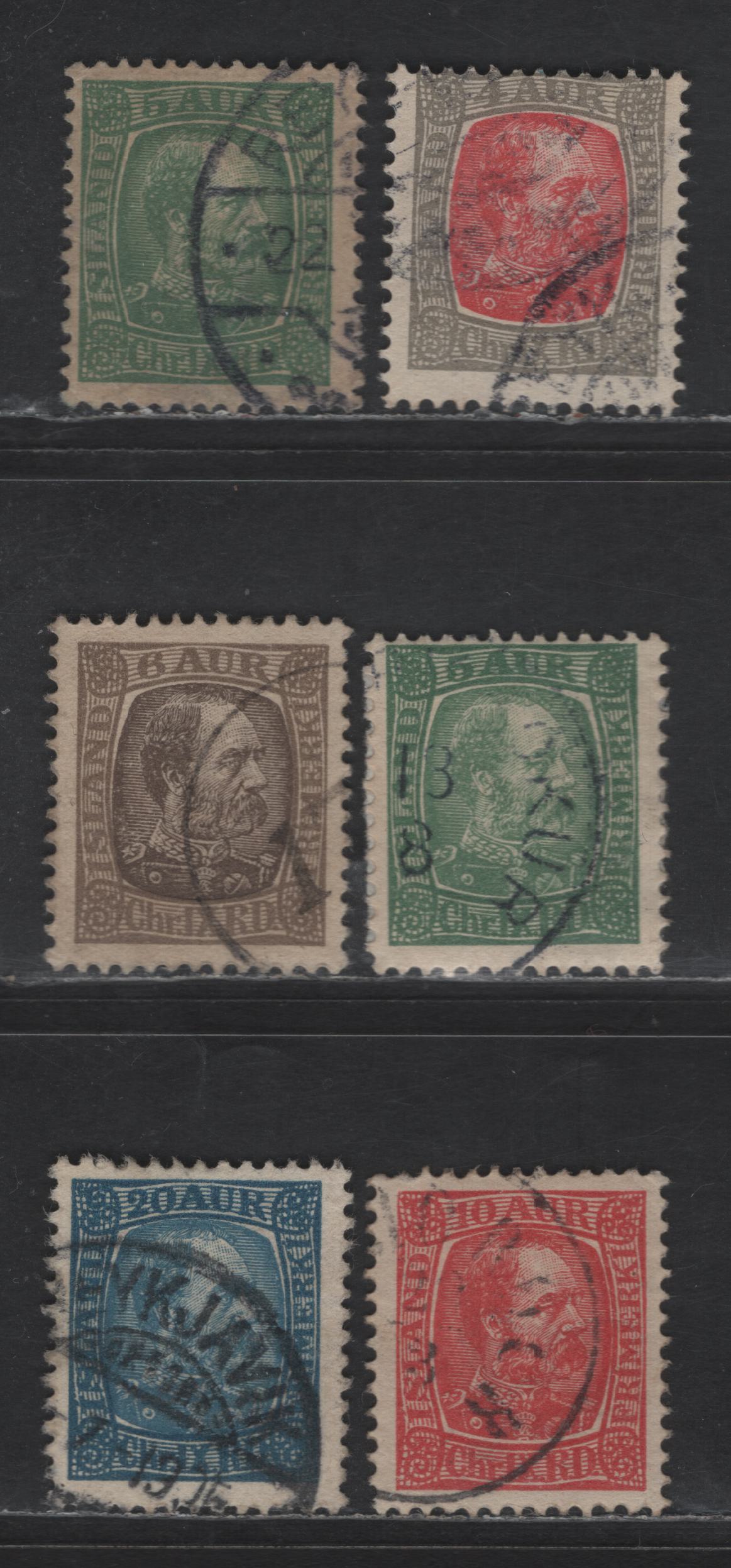 Lot 360 Iceland SC#35-40 4a & 20a Grey& Rose - Blue King Chruistian IX, 1902-1904 King Christia n IX, 6 Fine & VF Used Singles With Two Different Shades Of 5A
