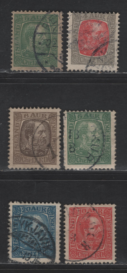 Lot 360 Iceland SC#35-40 4a & 20a Grey& Rose - Blue King Chruistian IX, 1902-1904 King Christia n IX, 6 Fine & VF Used Singles With Two Different Shades Of 5A