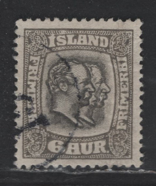 Lot 369 Iceland SC#103 6a Grey Kings Christian IX & Frederick VIII, 1915-1918 Kings Christian IX & Frederick VIII Issue, A Fine Used Single Wmk Crosses, Small Internal Crease