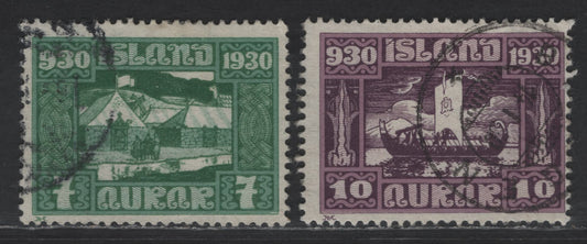 Lot 390 Iceland #154, 155 7a Green & Grey, 10a Dark Violet & Lilac, 1930 Millenary Of Icelandic Parliament Issue, 2 F & VF Used Singles