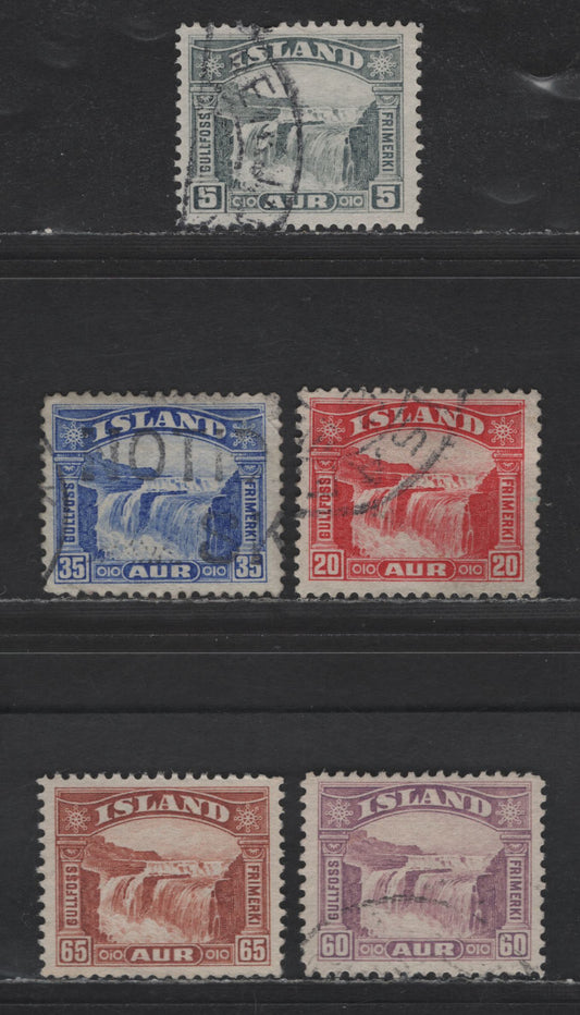 Lot 393 Iceland #170-174 5a Grey - 65a Red Brown, 1931-1932 Golden Falls Issue, 5 F & VF Used Singles
