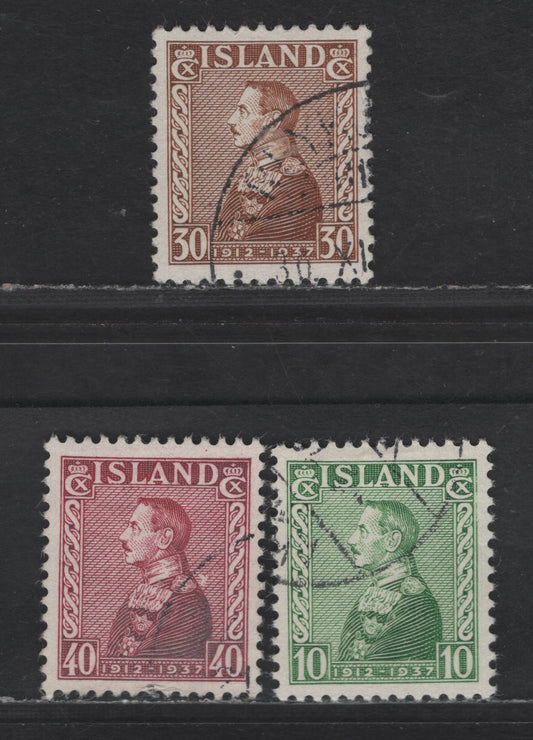 Lot 394 Iceland #199-201 10a Green - 40a Claret, 1937 25th Anniversary Of King Christian X Reign Issue, 3 Very Fine Used Singles