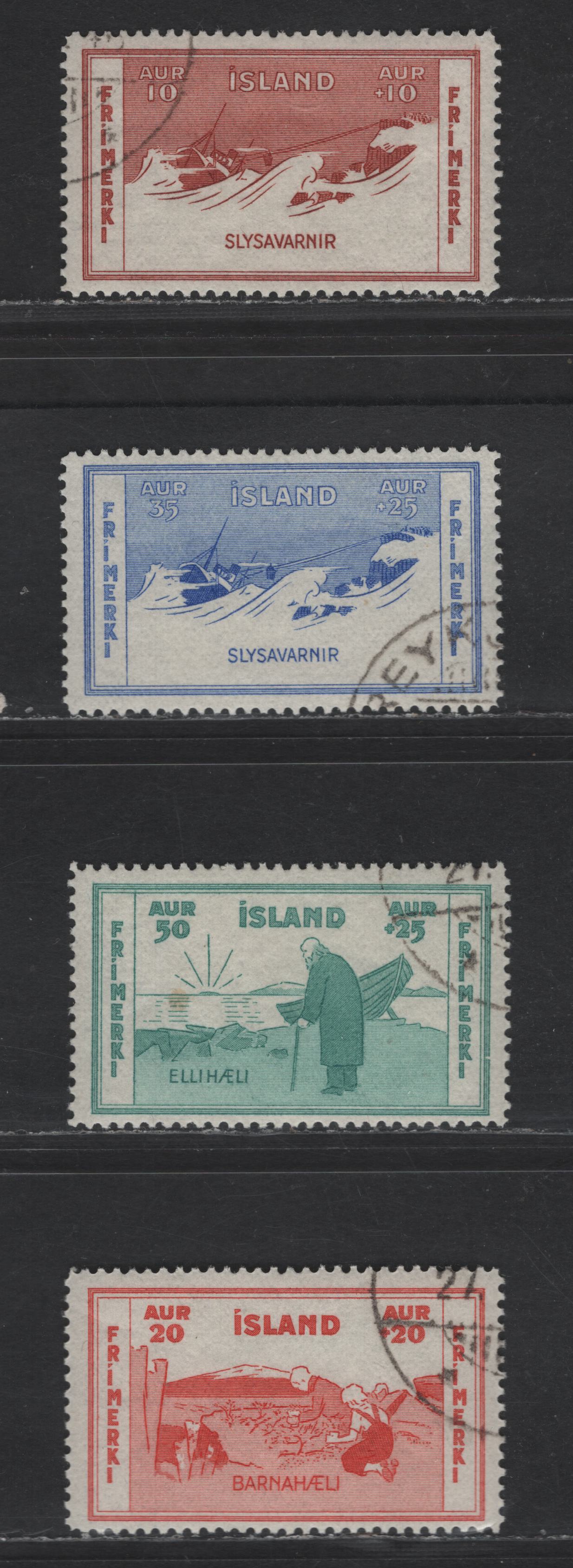 Lot 404 Iceland #B1-B4 10a+10a Red Brown - 50a+25a Blue Green, 1933 Semi Postal CTO Set, 4 F & VF Used Singles
