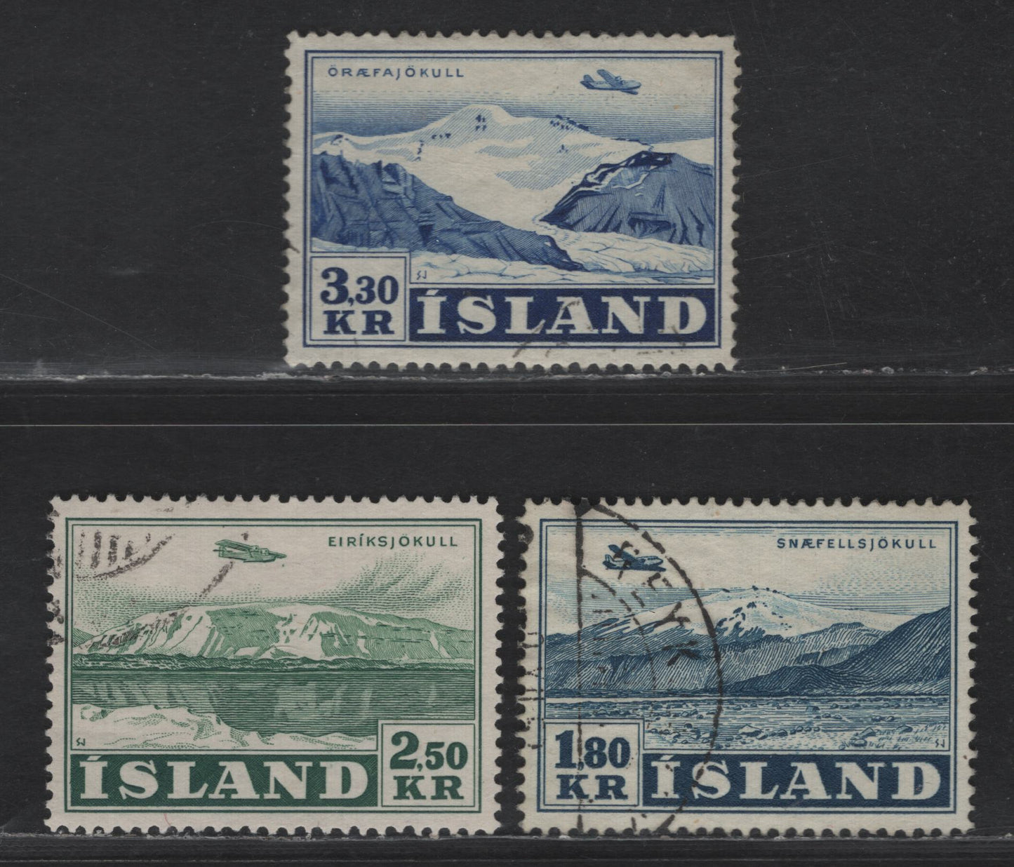 Lot 407 Iceland #C27-C29 1.80k Slate Blue - 3.30k Deep Ultramarine, 1952 Airmail Issues, 3 Very Fine Used Singles