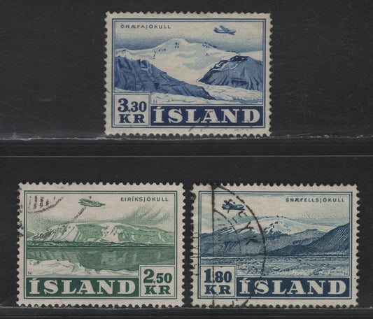 Lot 407 Iceland #C27-C29 1.80k Slate Blue - 3.30k Deep Ultramarine, 1952 Airmail Issues, 3 Very Fine Used Singles
