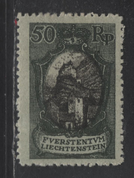 Lot 191 Liechtenstein SC#67 50rp Dark Green & Black Gutenberg Castle, 1921 Pictorial Issue, A VFOG Single