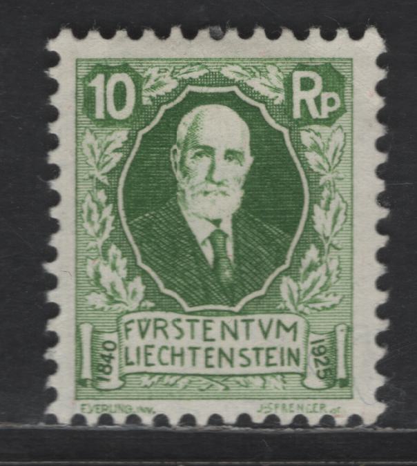 Lot 198 Liechtenstein SC#B1 10rp Yellow Green Prince Johann II, 1925 Semi Postal Issue, A VFOG Single, Perf 11.5, Wmk 183