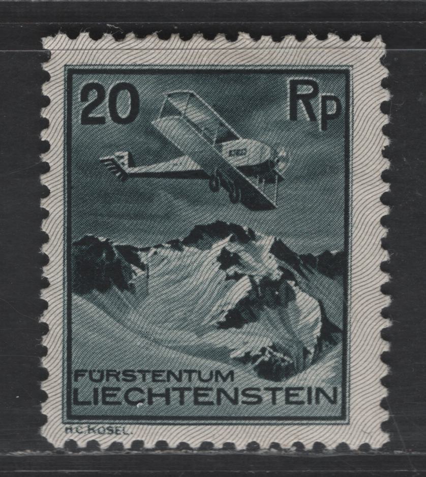 Lot 216 Liechtenstein SC#C2 20rp Slate Airplane Over Snow Capped Mountain, 1930 Airmail Issue, A VFOG Single, Perf 10.5