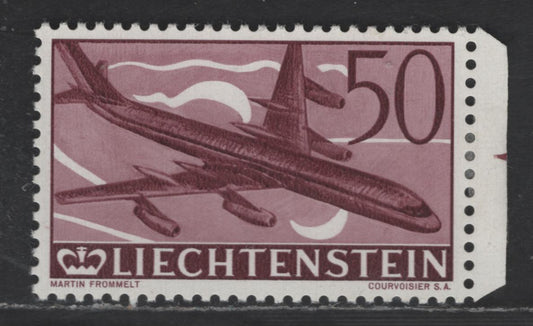 Liechtenstein SC#C36 50rp Deep Claret Helicopter Bell 47-J, 1960 Airmail Issue, A VFOG Single, Unwatermarked, Perf 11.5
