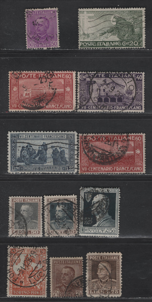 Lot 227 Italy SC#178-180, 182, 189, 192-193, 197, 200, 204 20c - 50c Gray Green - Orange Brown & Blue St. Francis of Assisa - Emmanuel Filbert, 1926-1928 St. Francis of Assisa - Emmanuel Filbert Issues, 10 Very Good/Fine//Very Fine Used Singles