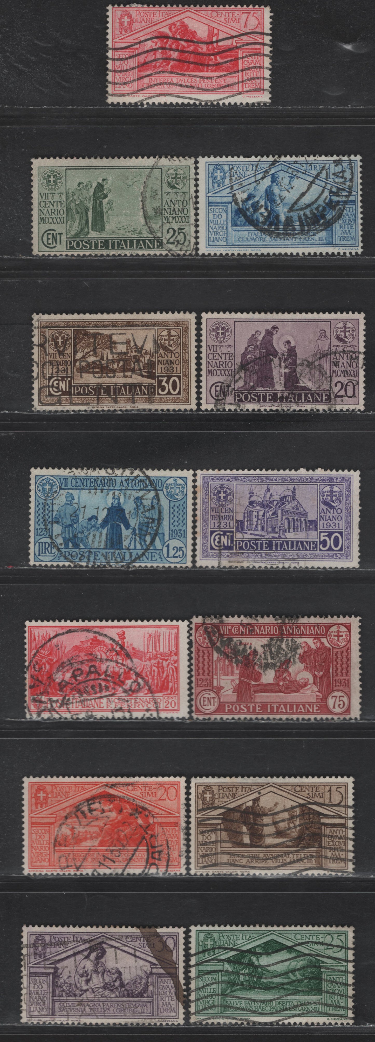 Lot 229 Italy SC#242. 248-251. 253-254. 258-263 20c - 75c Rose Red - Brown Red Ferucci - Anthony of Padva, 1930-1931 Ferucci - Anthony of Padva issues, 13 Fine/Very Fine Used Singles