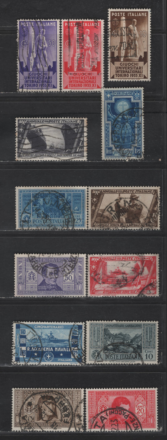 Lot 232 Italy SC#267-268, 270, 273, 280, 286, 291, 299-300, 306-308, 313 1.25l Dark Blue - Deep Blue Royal Navy Academy - Holy Year, 1931-1933 Royal Navy Academy - Holy Year - Issue, 13 Very Good/Fine/Very Fine Used Singles