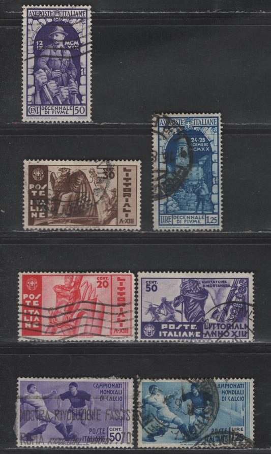 Lot 233 Italy SC#317-318, 326-327, 342-344 50c -50c Purple Annexation of Fiume - University, 1934-1935 10th Anniv of Annexation of Fiume - University Contests Issues, 7 Fine/Very Fine Used Singles