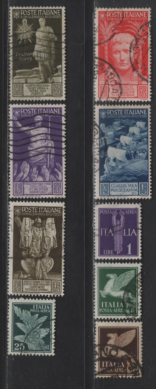 Lot 238 Italy SC#C12-C13, C16, C18, 383-384, 378, 381-382 25c - 1.25l Dark Green - Dark Blue Ceasar - Airmail, 1930-1937 Bimillenary of Birth of Augustus Caesar - Airmail Issues, 9 Fine/Very Fine Used Singles