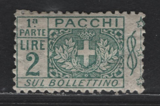 Lot 242 Italy SC#Q13 2l Green Emblem, 1914 Parcel Post Issue, A FOG Single, Left Half, To Be Affixed To The Waybill