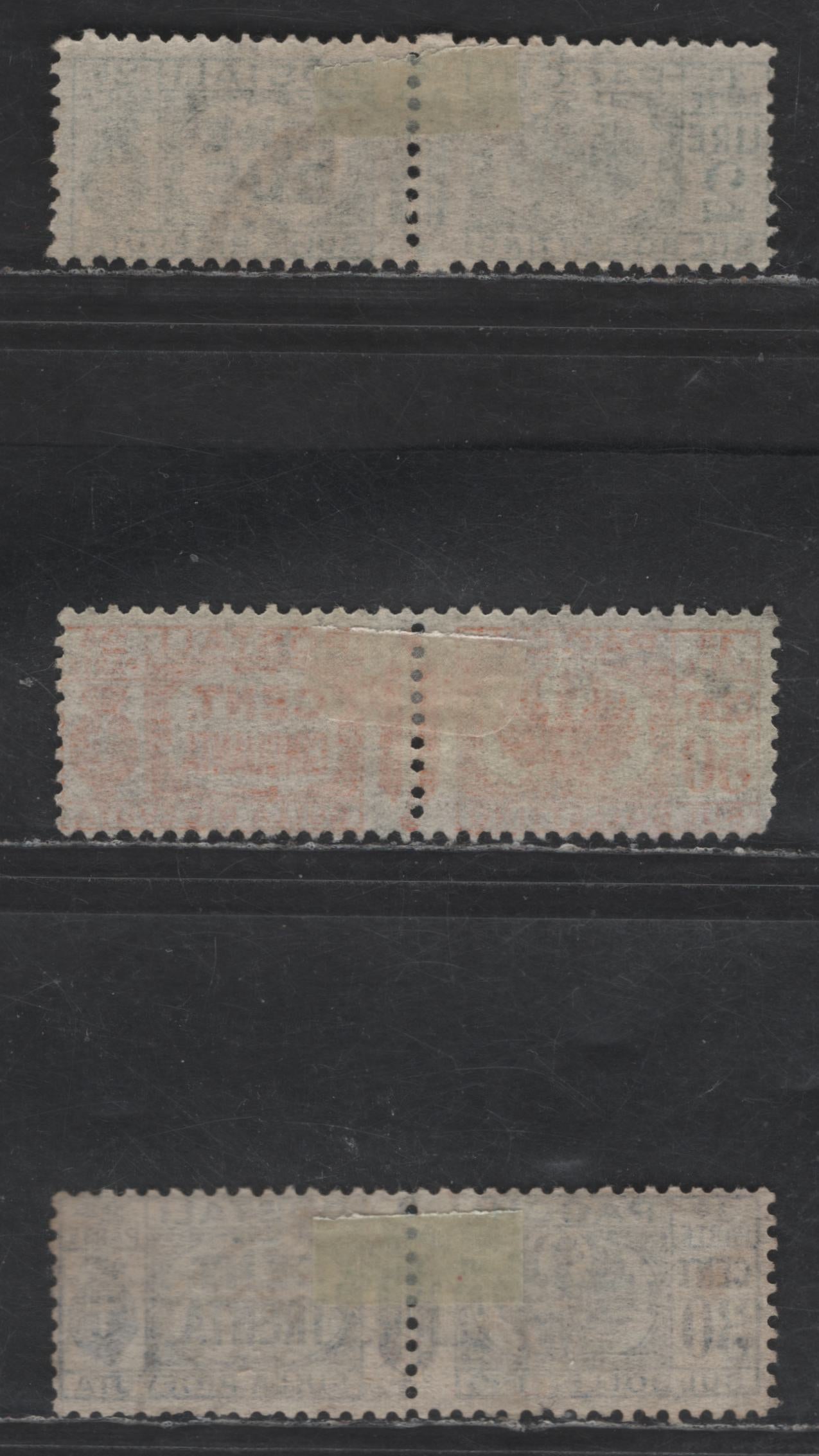 Lot 244 Italy SC#Q27-Q28, Q32 30c - 2l Ultramarine - Green Writing & Emblems, 1927-1929 Parcel Post Issues, 3 Fine Used Pairs, Complete Stamps With Both Halves