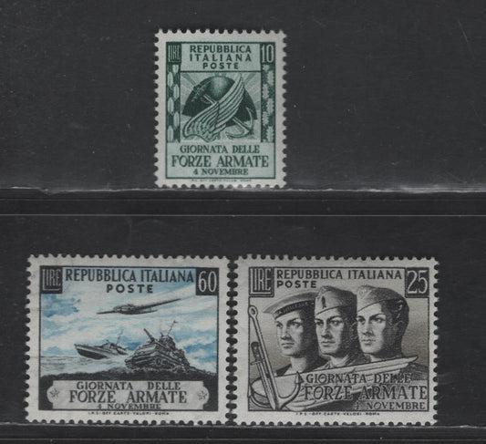 Lot 251 Italy SC#613-615 10l - 60l Dark Blue Green - Black & Blue Armed Forces, 1952 Armed Forces Day Issue, 3 VFNH Singles