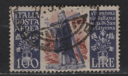 Lot 252 Italy SC#C127 100l Blue Violet - Brown Orange St. Catherine of Sienna, 1948 600th Birth Anniv of St. Catherine Issue, A Very Good Used Single, Small Diagonal Crease