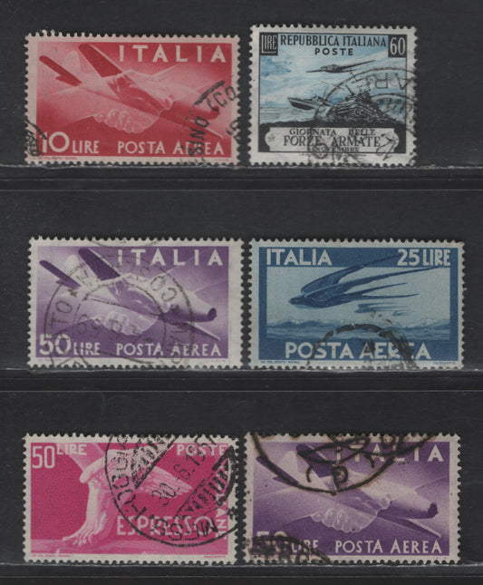 Lot 254 Italy SC#615, C110-C111, C114, CB1, E32 60l - 50l Gray & Blue - Lilac Rose Armed Forces - Special Delivery, 1952-1955 Armed Forces - Special Delivery issues, 6 Very Fine Used Singles, Winged Wheel & Multiple Stars Wmks